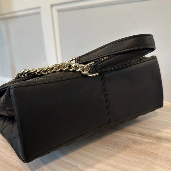 Kate Spade Bag Black Quilted Vegan Leather Gold Chain Shoulder / Crossbody - Picture 9 of 17